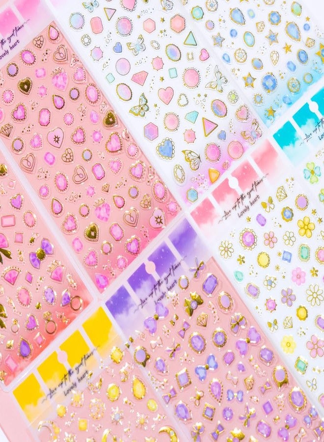 NVF Aesthetic Gem & Heart Stickers Set - Luxury Crystal Style Decorative Stickers for Journaling, Scrapbooking, Planner Decoration, Nail Art & DIY Crafts (Pastel & Gold Foil Designs) - Image 2